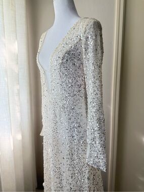 Chosen by Kyha Fonda Wedding Dress Size 3 US 2/4 Sequin Sleeves Vintage Inspired